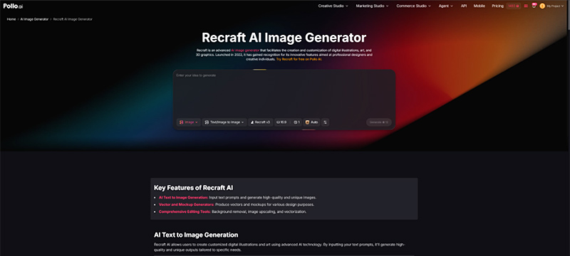 Screenshot of Recraft AI home page
