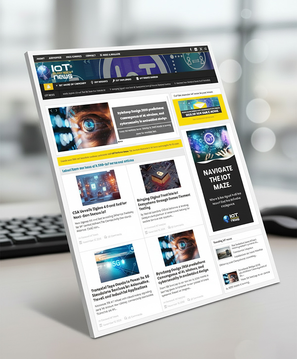 IoT Business News home page displayed on a tablet